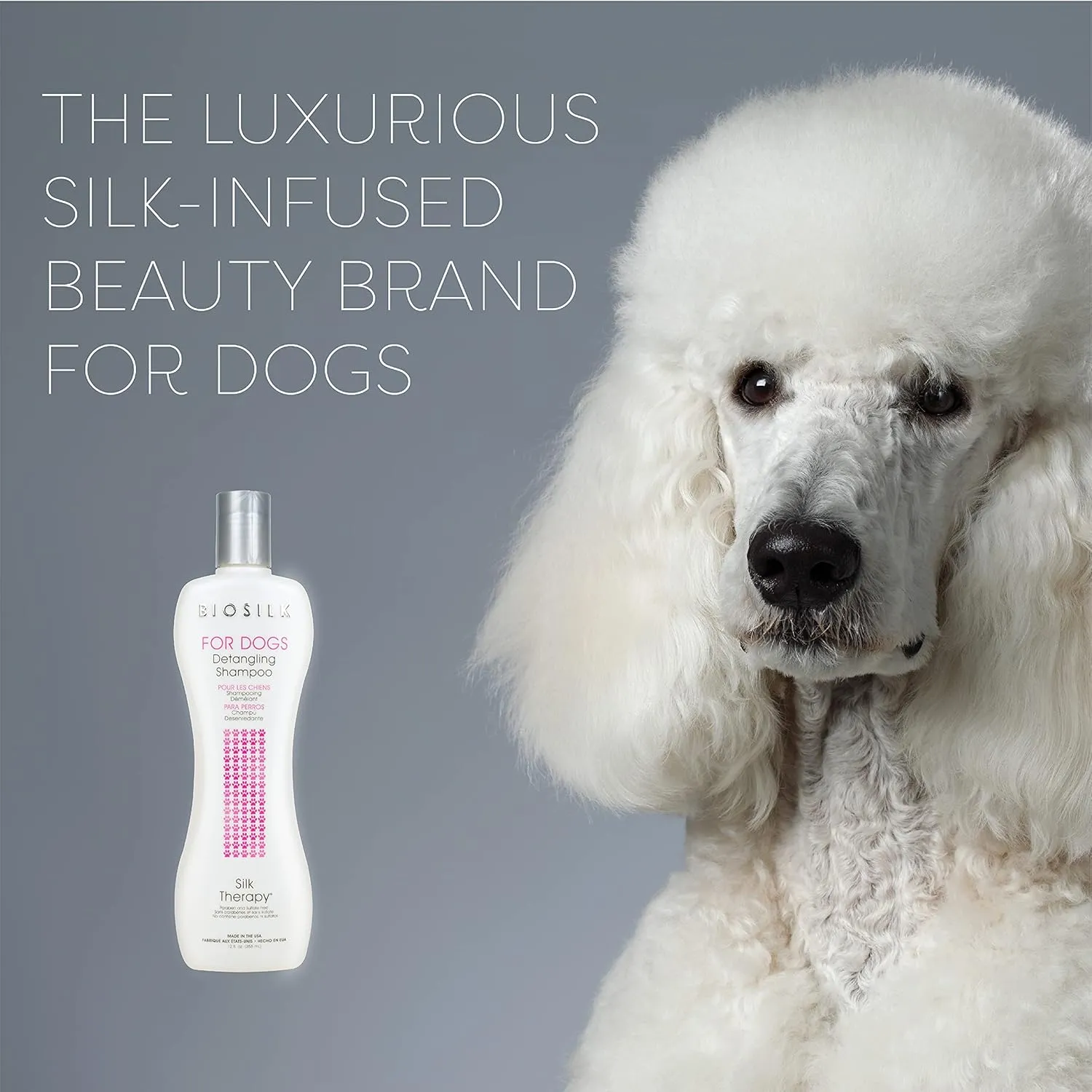 BioSilk for Dogs Silk Therapy Detangling Shampoo and Conditioner Bundle, 12 Fl Oz Each | Matted Hair Dog Detangler, Dog Detangling Shampoo & Conditioner | Sulfate and Paraben Free, Made in The USA