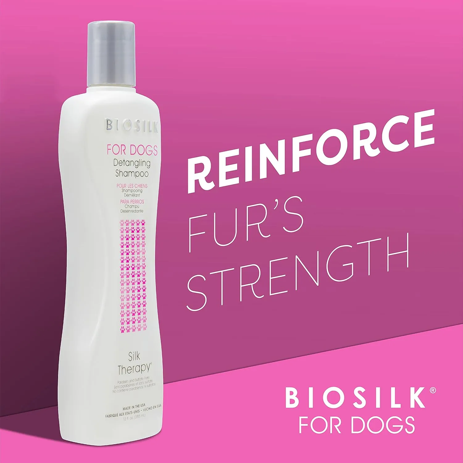 BioSilk for Dogs Silk Therapy Detangling Shampoo and Conditioner Bundle, 12 Fl Oz Each | Matted Hair Dog Detangler, Dog Detangling Shampoo & Conditioner | Sulfate and Paraben Free, Made in The USA