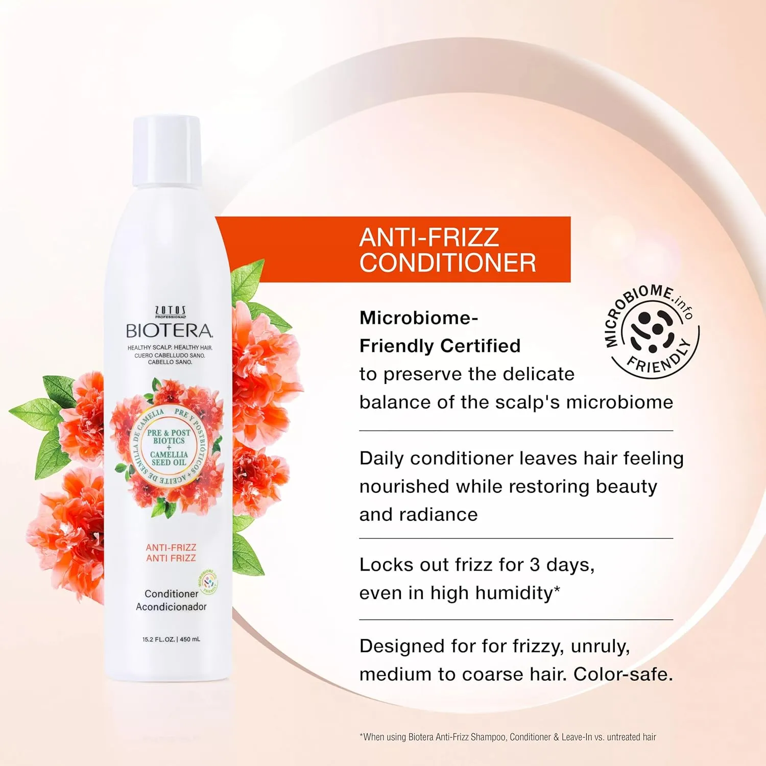 Biotera Anti Frizz Smoothing Conditioner | Smooths & Controls Frizzy, Unruly Hair | Microbiome Friendly | Vegan & Animal Test Free | Paraben Free | Color-Safe