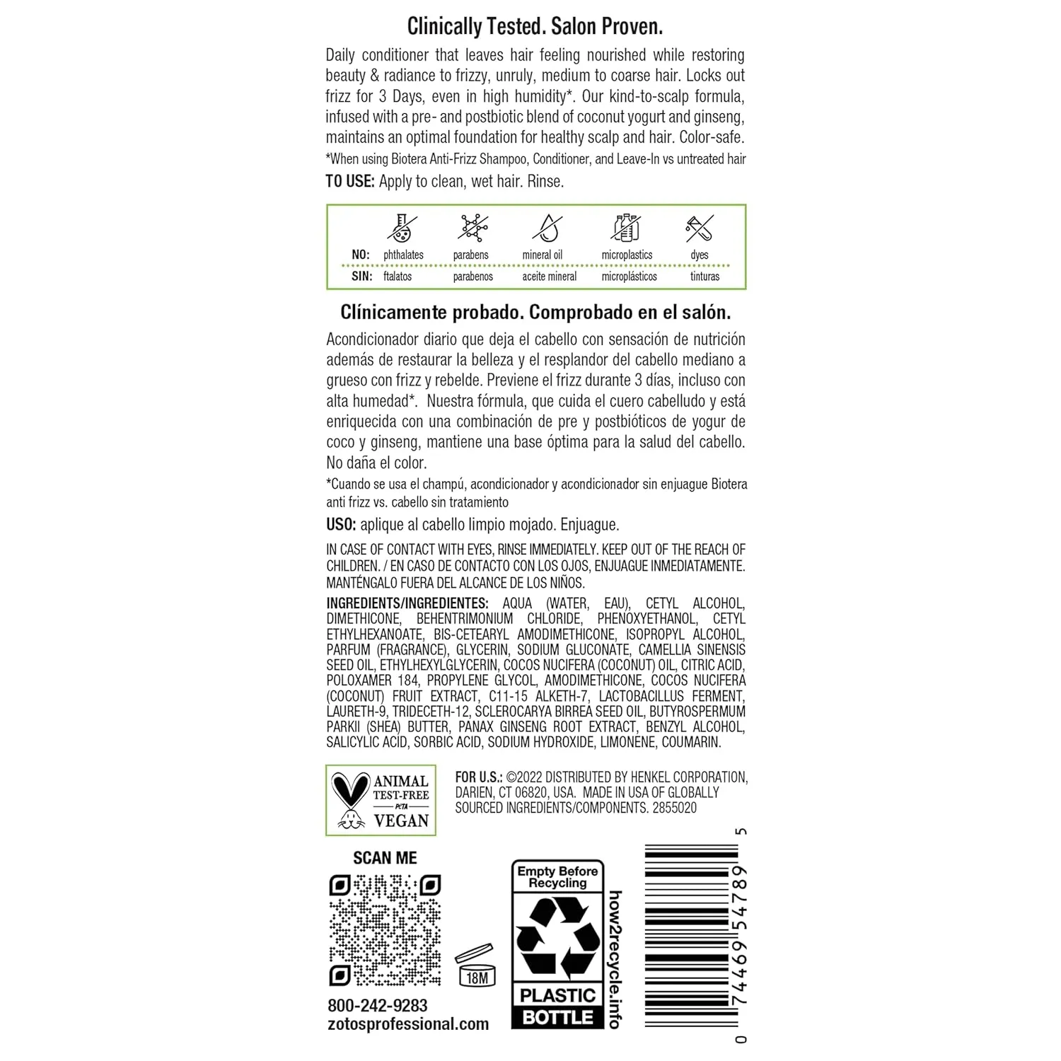 Biotera Anti Frizz Smoothing Conditioner | Smooths & Controls Frizzy, Unruly Hair | Microbiome Friendly | Vegan & Animal Test Free | Paraben Free | Color-Safe