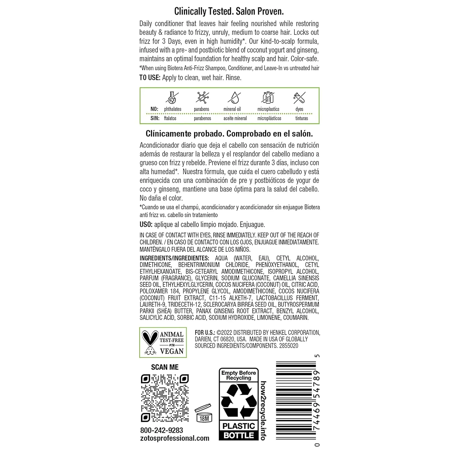 Biotera Anti Frizz Smoothing Conditioner | Smooths & Controls Frizzy, Unruly Hair | Microbiome Friendly | Vegan & Animal Test Free | Paraben Free | Color-Safe