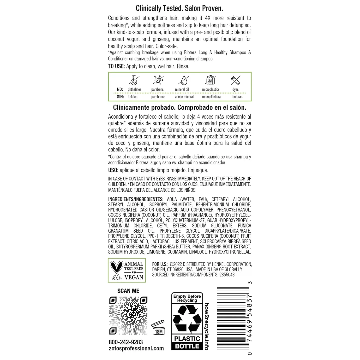 Biotera Long & Healthy Strengthening Conditioner | Strengthens Long, Growing Hair | Microbiome Friendly | Vegan & Animal Test Free | Paraben Free | Color-Safe
