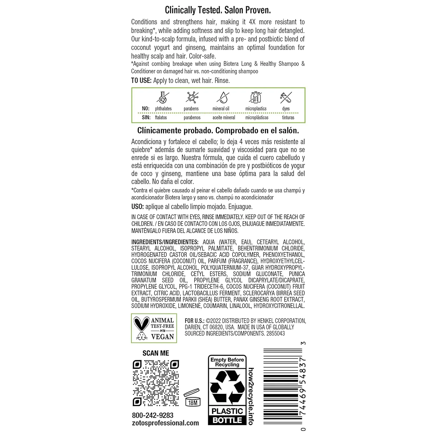 Biotera Long & Healthy Strengthening Conditioner | Strengthens Long, Growing Hair | Microbiome Friendly | Vegan & Animal Test Free | Paraben Free | Color-Safe