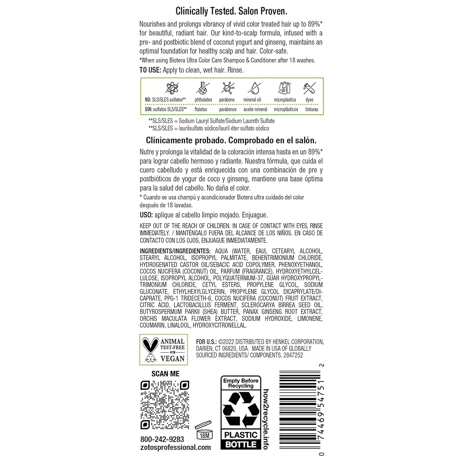 Biotera Ultra Color Care Conditioner | Prolongs Vivid Color-Treated Hair | Microbiome Friendly | Vegan & Animal Test Free | Paraben & Sulfate Free | Color-Safe | 32 Fl Oz