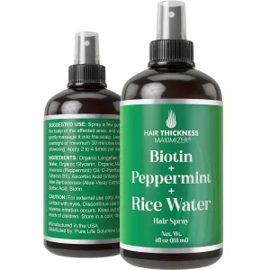 Biotin   Peppermint   Rice Water Spray​ For Hair Growth. Vegan Leave In Conditioner For Women, Men. Strengthens & Hydrates Thinning, Dry Hair for a Healthier-Looking Scalp