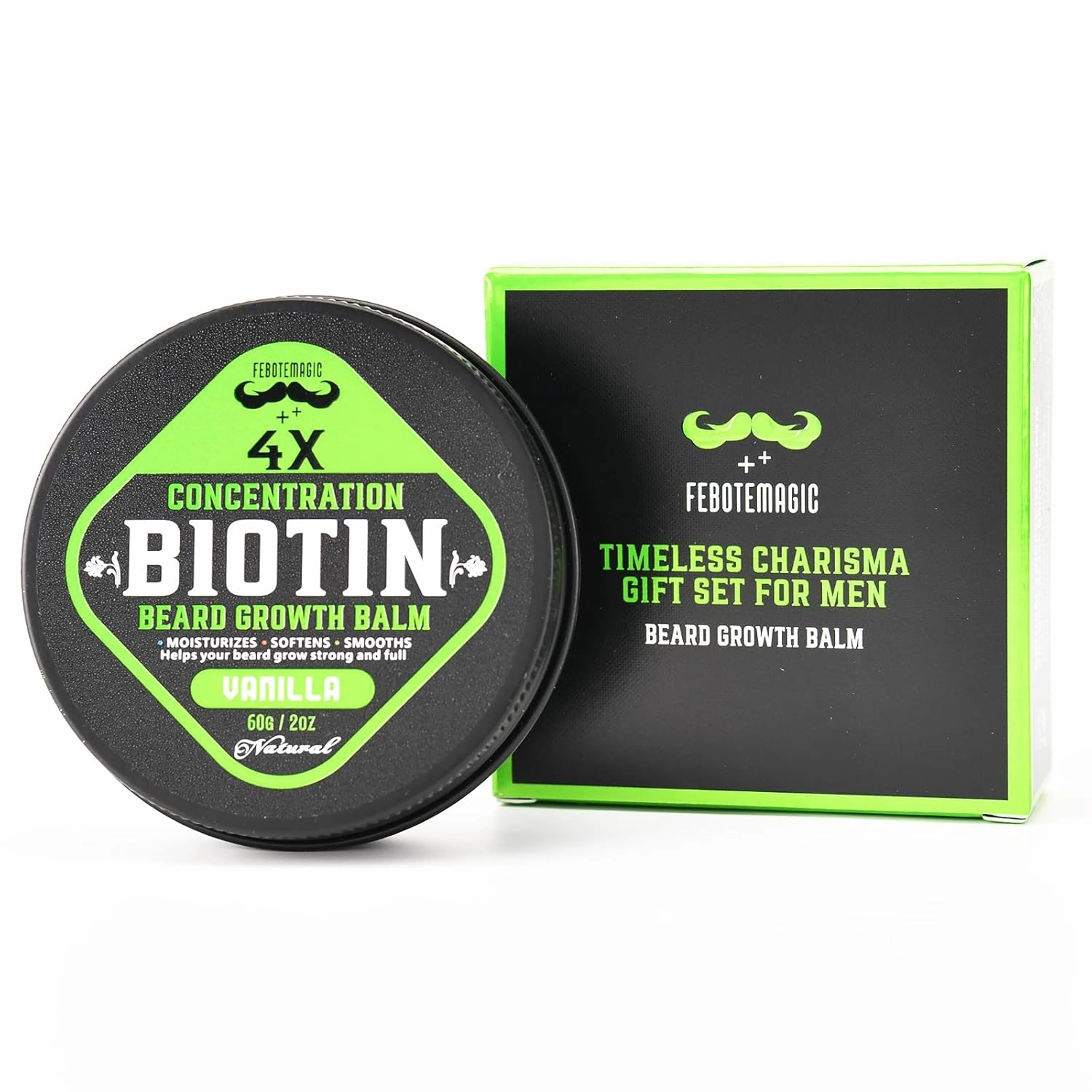 Biotin Beard Balm for Men – Vanilla Beard Butter with Castor & Coconut Oils – Smooths, Softens & Promotes Growth – Beard Conditioner for Daily Grooming – Gift for Men – 2 oz