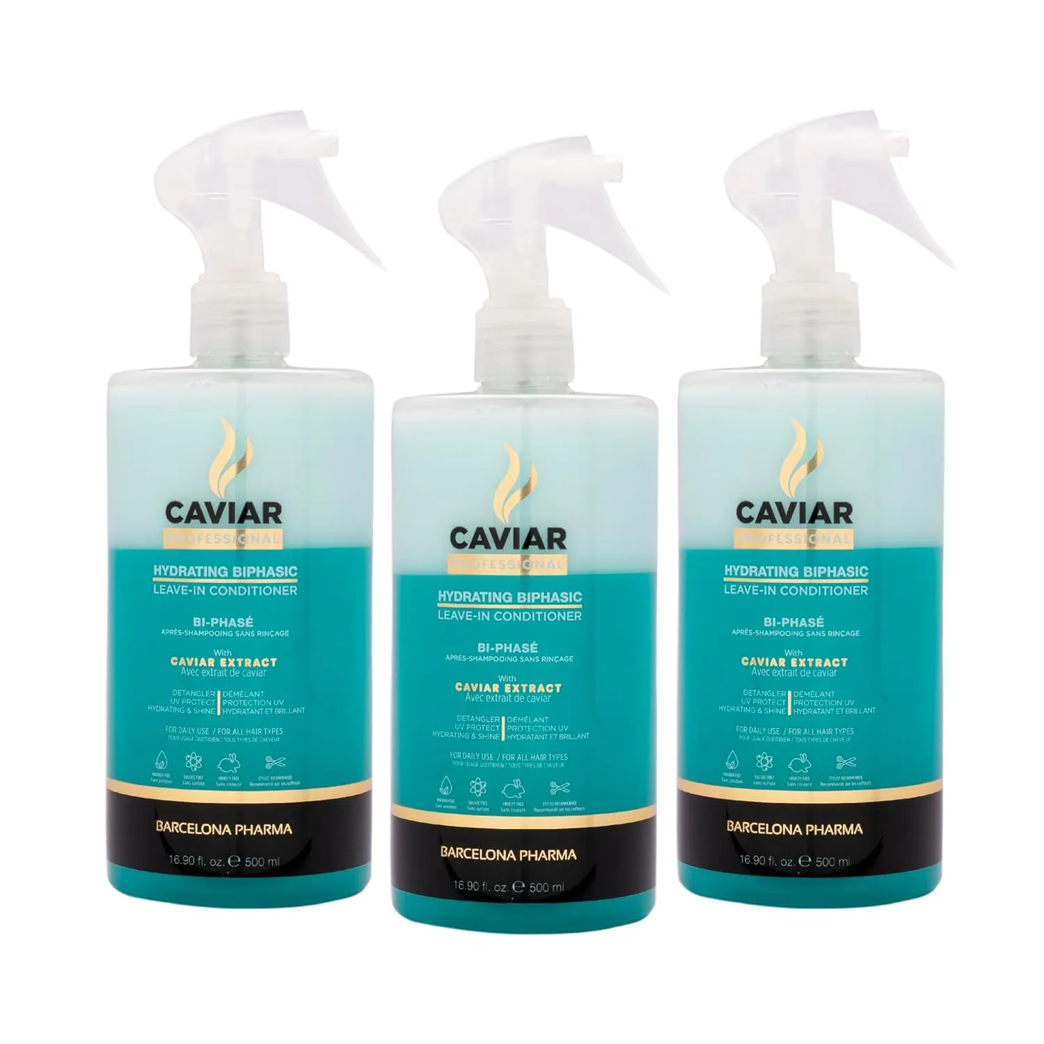 Biphasic Leave In Conditioner | Deep Conditioning and Heat Protection Spray | Moisturizing Treatment to Detangle Hair, Smooth Frizz and Add Shine (3 Pack)