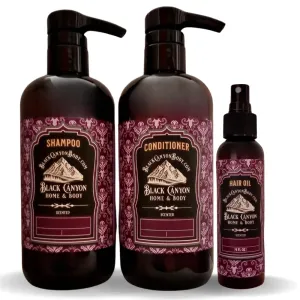 Black Canyon Amber Clove Nutmeg Scented Argan Oil Hair Shampoo, Conditioner and Hair Oil Set