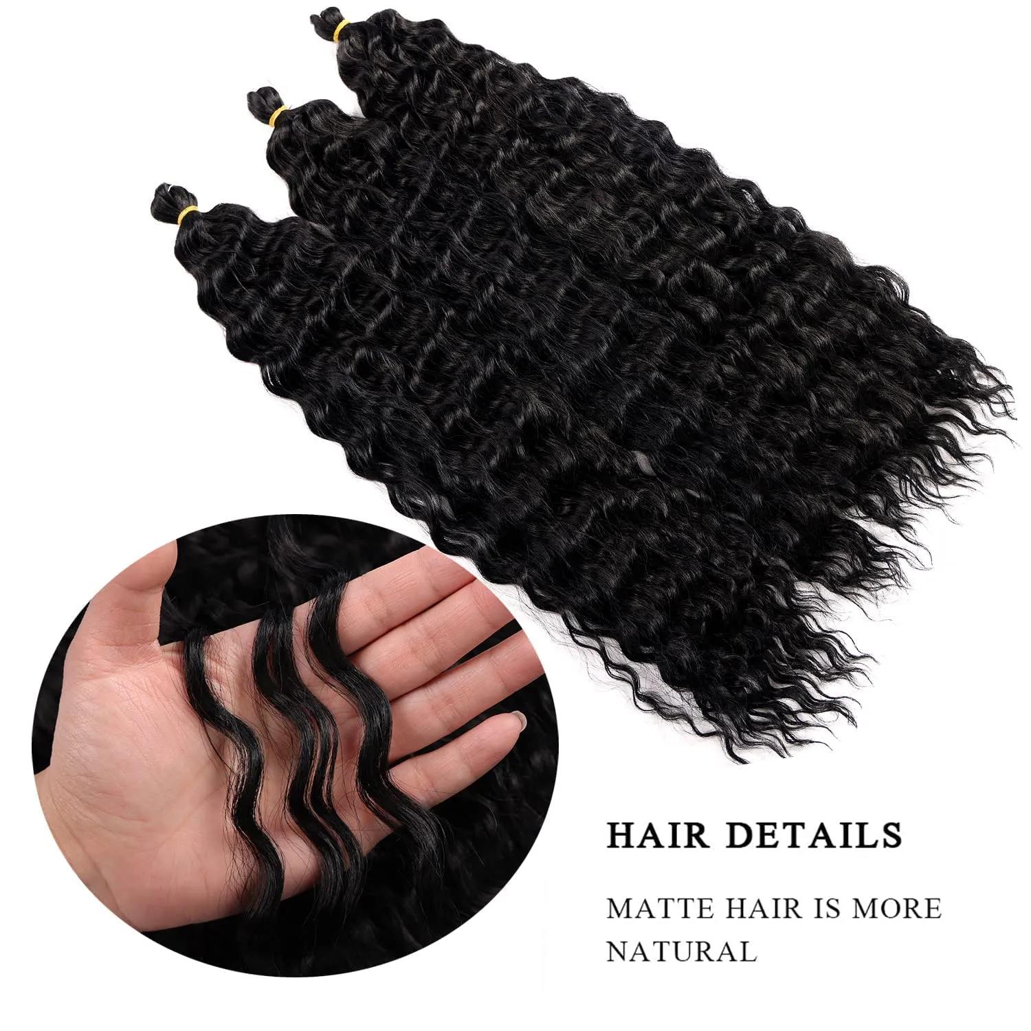 Black Curly Braiding Hair Ocean Wave Crochet Hair Extensions 6Packs Deep Wave Crochet Hair 30 inch #1B Natural Black