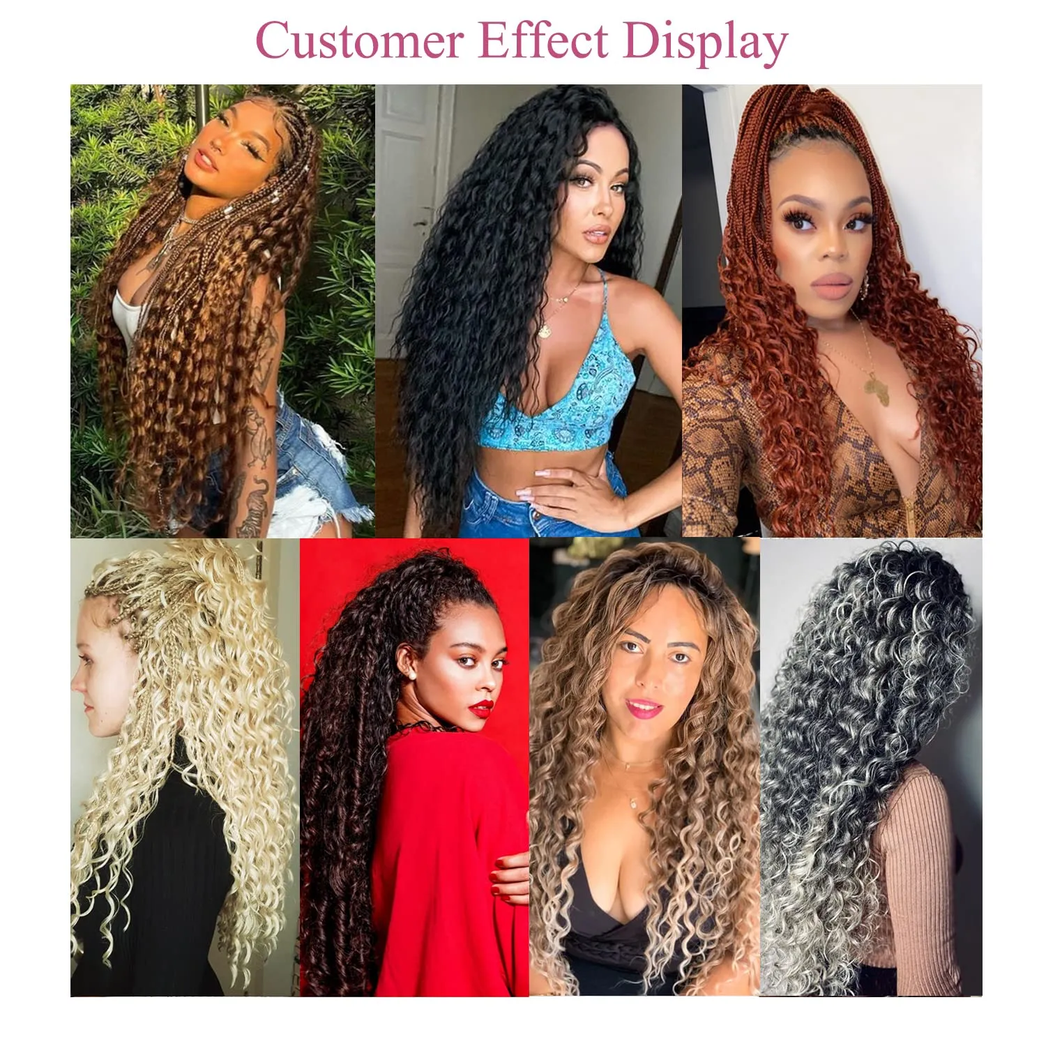 Black Curly Braiding Hair Ocean Wave Crochet Hair Extensions 6Packs Deep Wave Crochet Hair 30 inch #1B Natural Black
