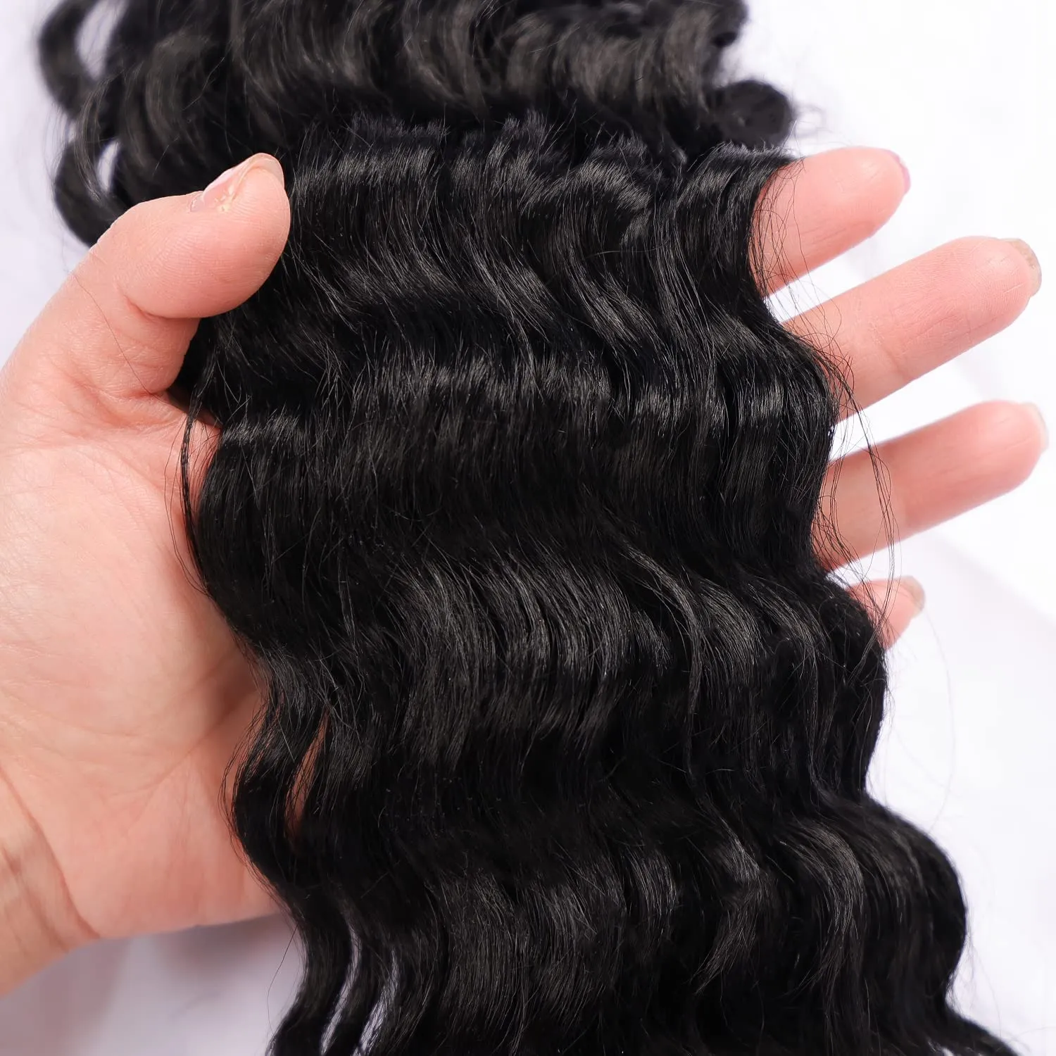 Black Curly Braiding Hair Ocean Wave Crochet Hair Extensions 6Packs Deep Wave Crochet Hair 30 inch #1B Natural Black