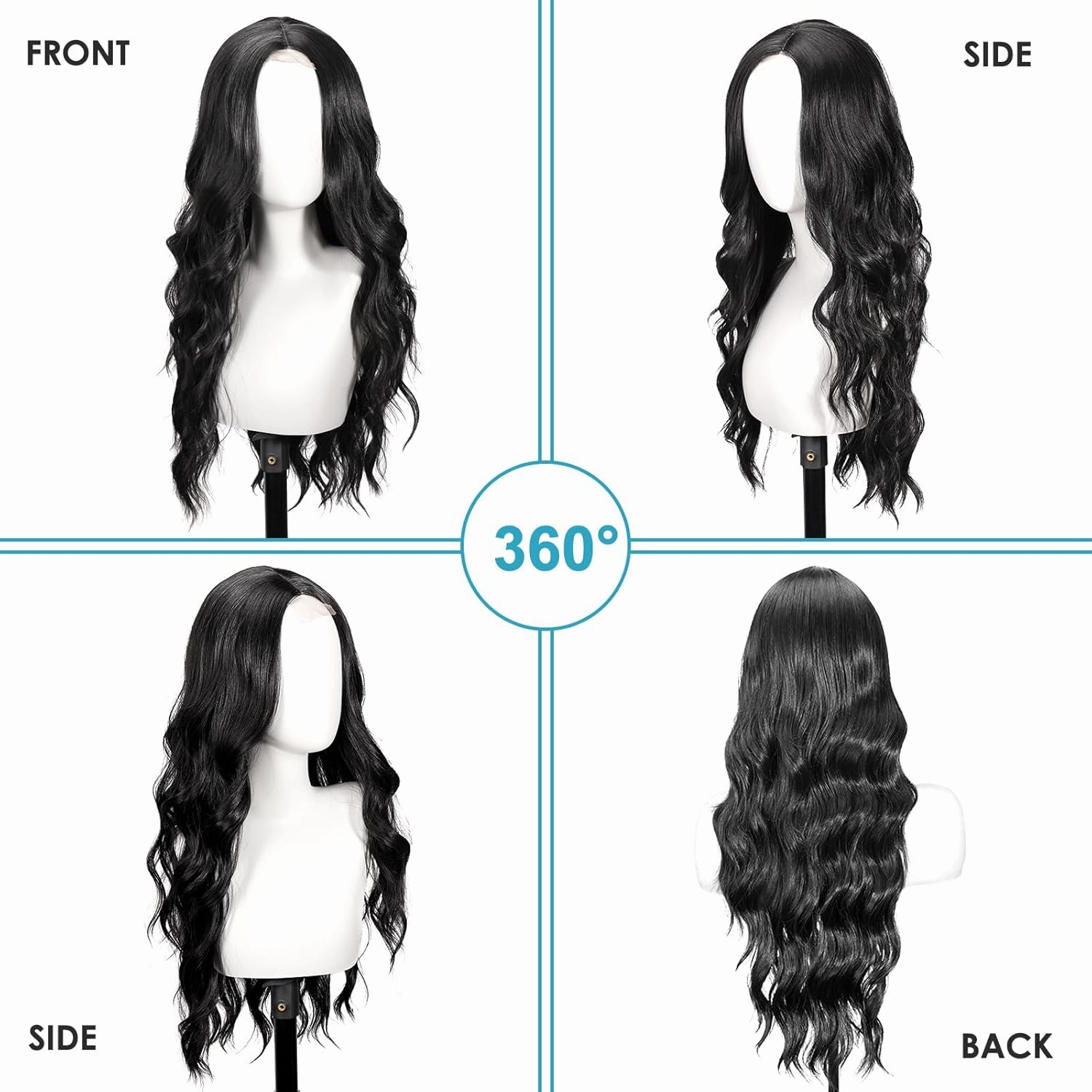 Black Wig for Women, 26 Inch Long Wavy Lace Hairline Middle Part Natural Looking Synthetic Heat Resistant Fiber Wigs for Daily, Party, Halloween and Cosplay, Black