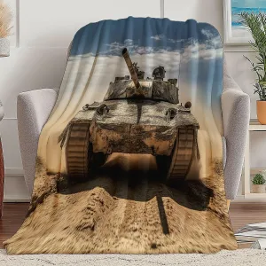 Blanket Army Desert Tank, 70" x 80" Throw Blanket Soft Flannel for Couch Sofa Bed, Light Brown Fleece Warm Cozy Throw for Bedroom Living Room Decor
