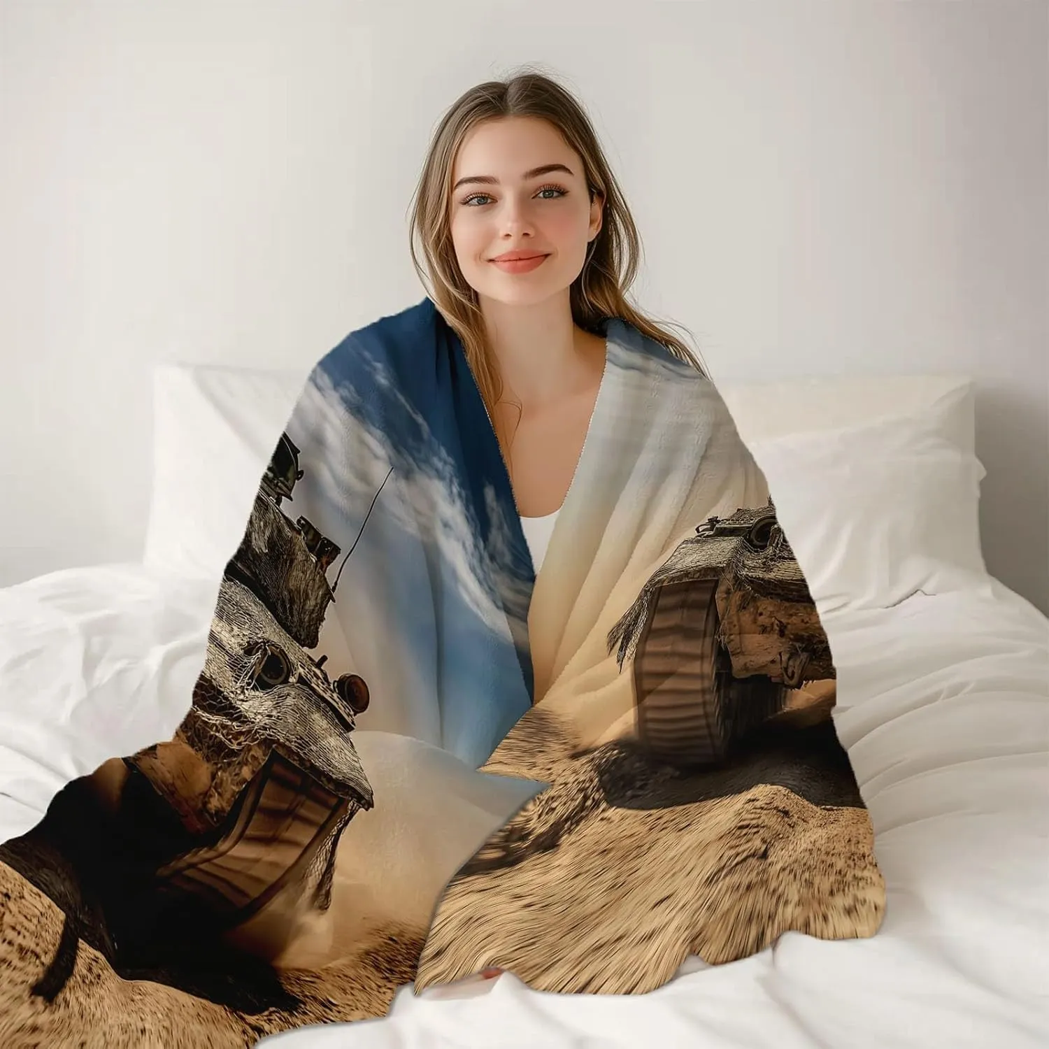 Blanket Army Desert Tank, 70" x 80" Throw Blanket Soft Flannel for Couch Sofa Bed, Light Brown Fleece Warm Cozy Throw for Bedroom Living Room Decor