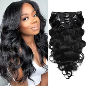 Body Wave Brazilian Clip in Hair Extensions Human Hair 8Pcs Remy Hair Extensions Clip ins for Black Women 120g (14inch, Natural Black)