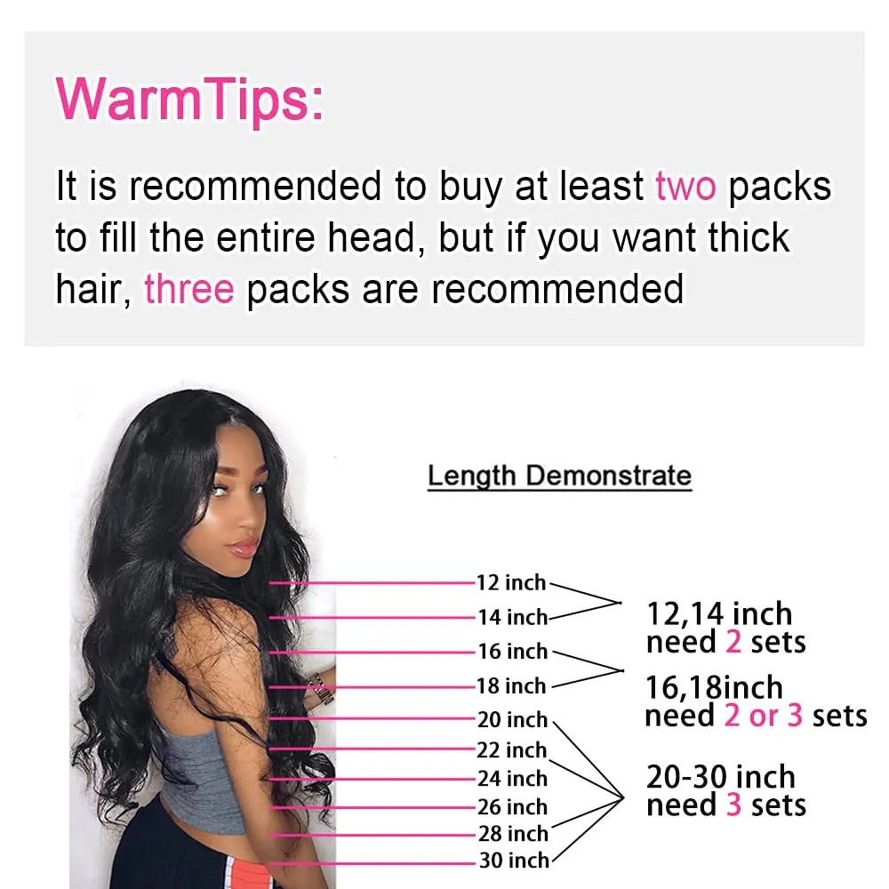 Body Wave Brazilian Clip in Hair Extensions Human Hair 8Pcs Remy Hair Extensions Clip ins for Black Women 120g (14inch, Natural Black)