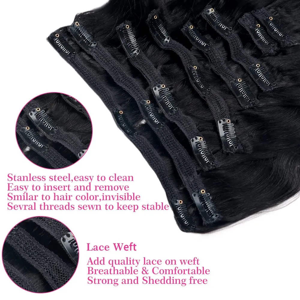 Body Wave Brazilian Clip in Hair Extensions Human Hair 8Pcs Remy Hair Extensions Clip ins for Black Women 120g (14inch, Natural Black)