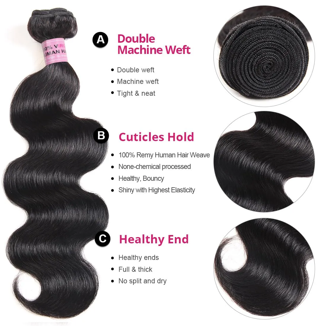 Body Wave Bundles Human Hair 1 Bundles 16 Inch 10A Body Wave Bundles 100% Unprocessed Brazilian Virgin Human Hair Bundles Double Weft Body Weave Bundles Human Hair for Women Natural Color