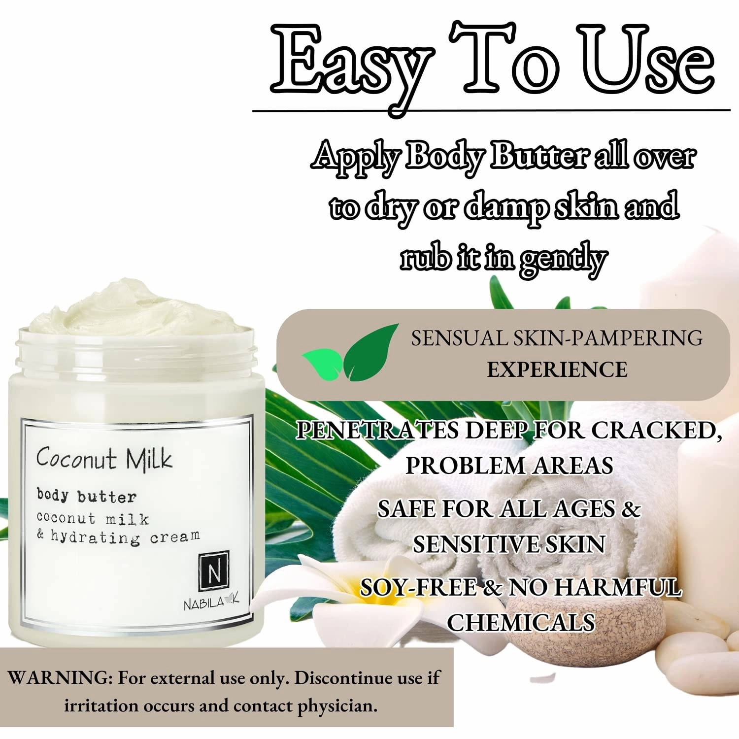 Body Butter - Daily Moisturizer for Body Care - Skin Hydrating Deep Moisturizing - Natural Ingredients - Coconut Milk - 9 oz