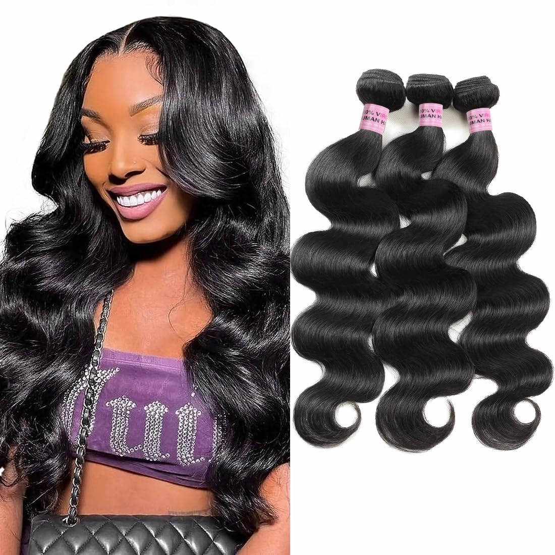 Body Wave Bundles Human Hair 18 20 22 Inch 3 Bundles Human Hair 10A Brazilian Body Wave Bundles 100% Unprocessed Brazilian Virgin Human Hair Weave Bundles Natural Color
