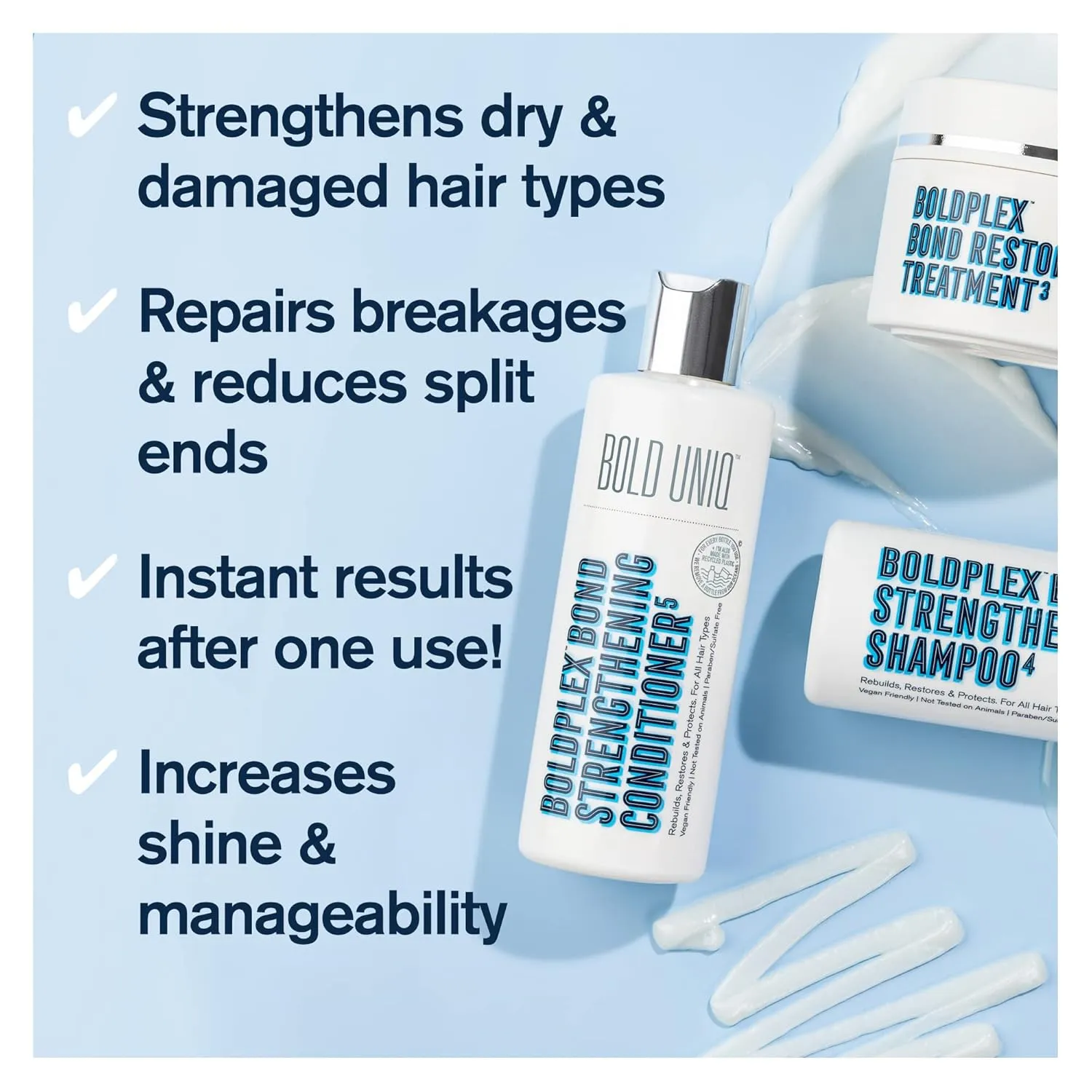 Boldplex 3, 4 & 5 Bond Restore Treatment, Shampoo & Conditioner Trio Gift Set - Hydrating Protein Formula, Strengthens Dry & Damaged Hair, Repairs Breakages & Split Ends. Vegan & Cruelty Free.