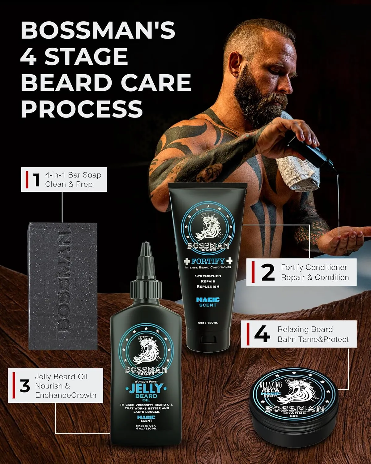 Bossman Jelly Beard Oil for Men (4 oz, Magic Scent) – Softens, Moisturizes & Conditions with Natural Ingredients