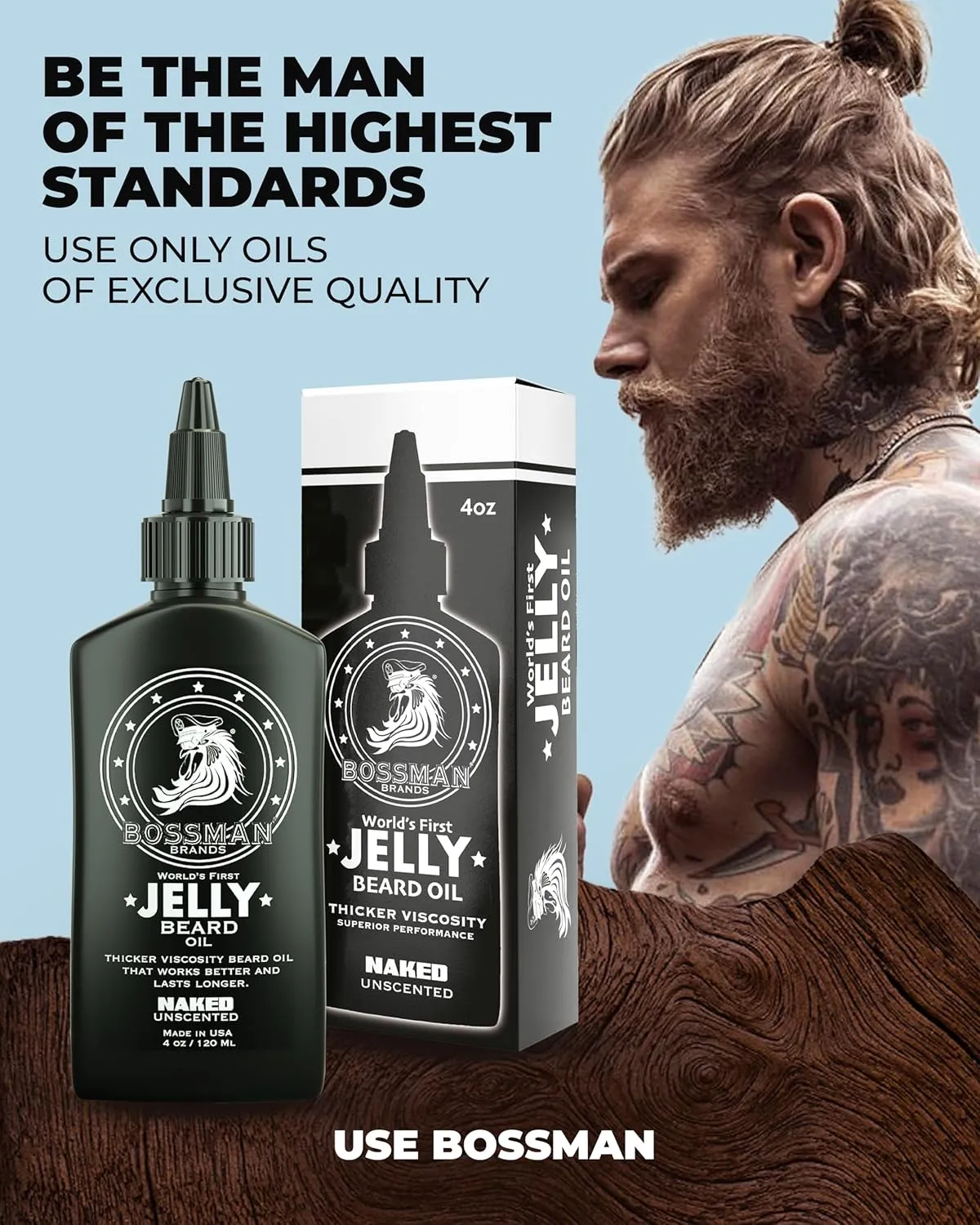Bossman Jelly Beard Oil for Men (4 oz, Naked - Unscented) – Softens, Moisturizes & Conditions with Natural Ingredients