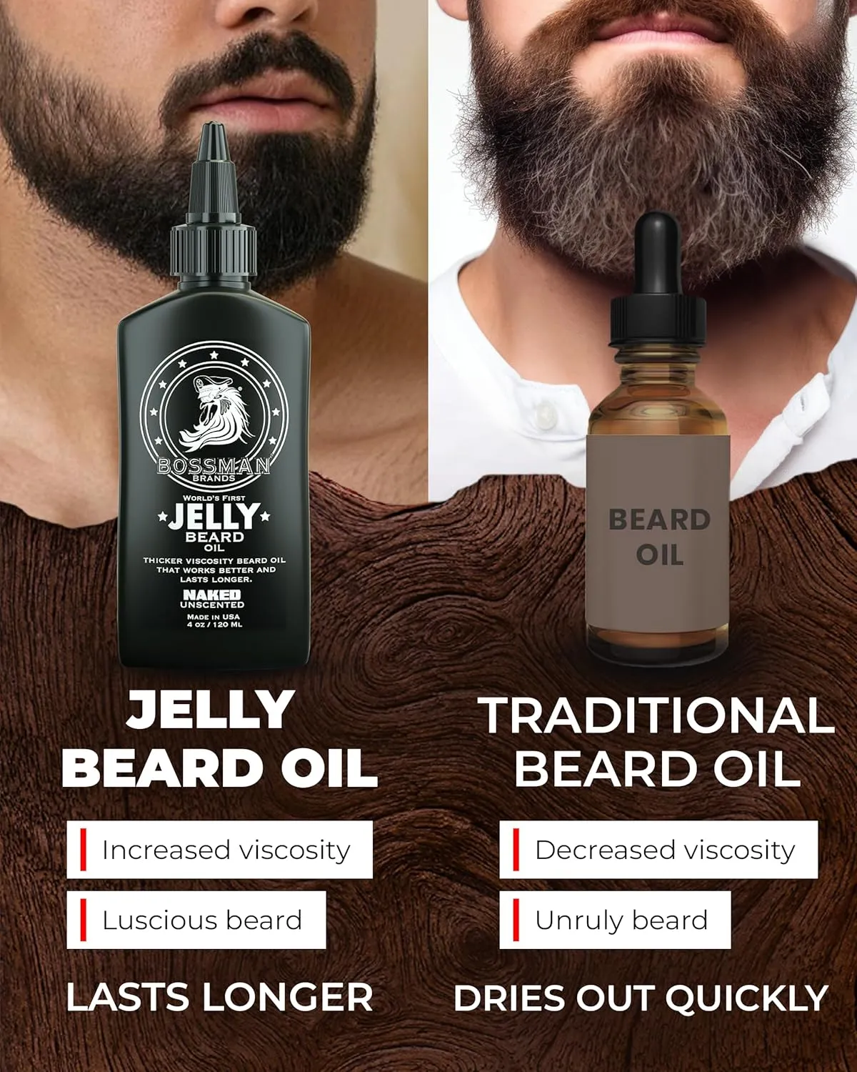 Bossman Jelly Beard Oil for Men (4 oz, Naked - Unscented) – Softens, Moisturizes & Conditions with Natural Ingredients