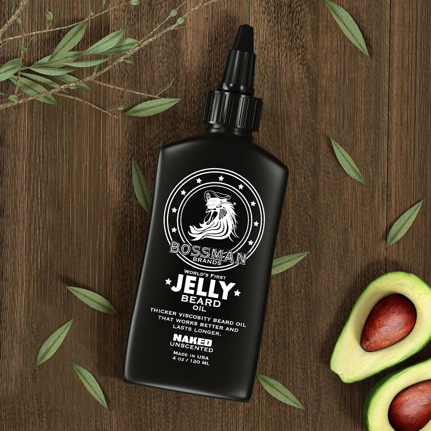 Bossman Jelly Beard Oil for Men (4 oz, Naked - Unscented) – Softens, Moisturizes & Conditions with Natural Ingredients