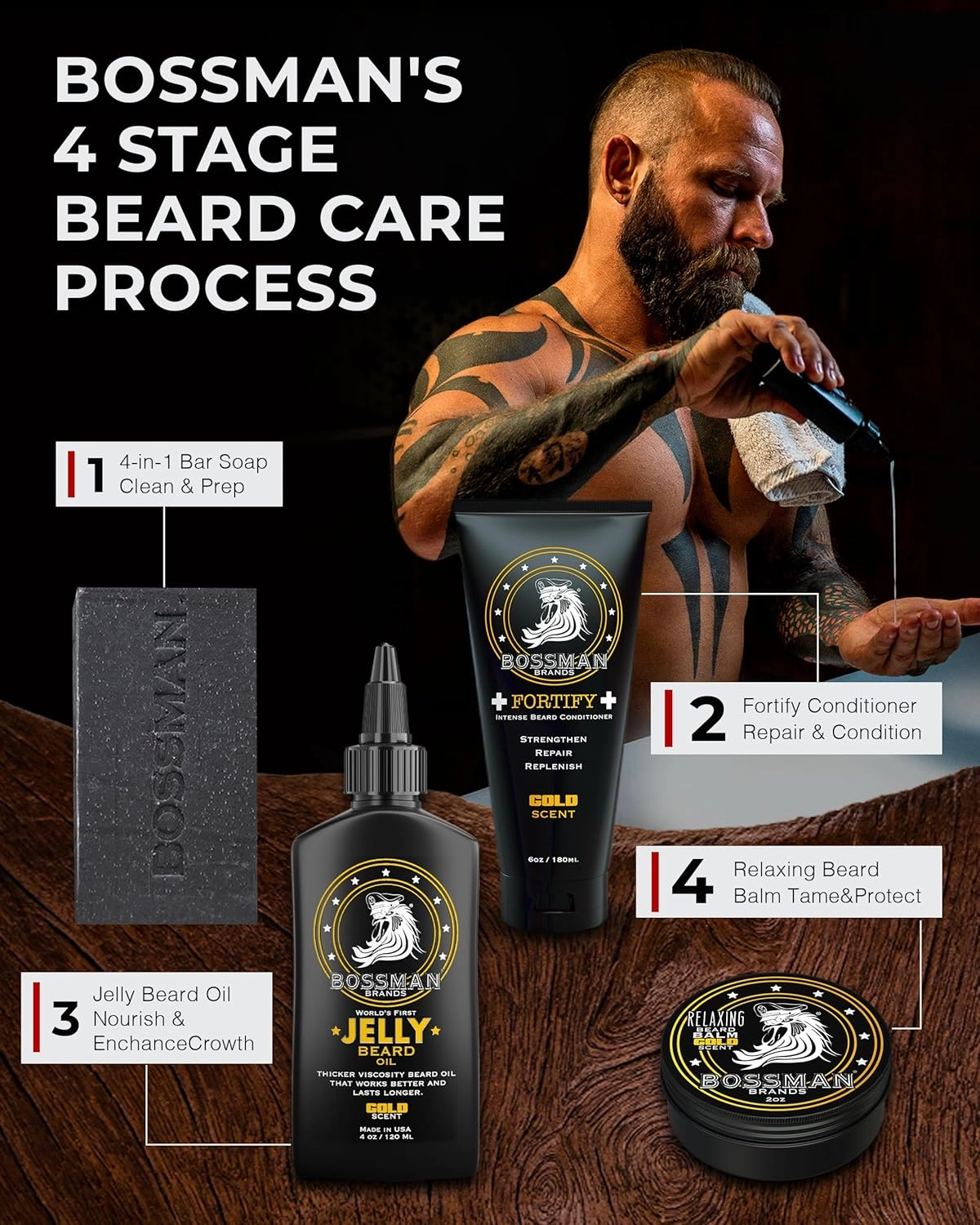 Bossman Jelly Beard Oil for Men (4 oz, Gold Scent) – Softens, Moisturizes & Conditions with Natural Ingredients