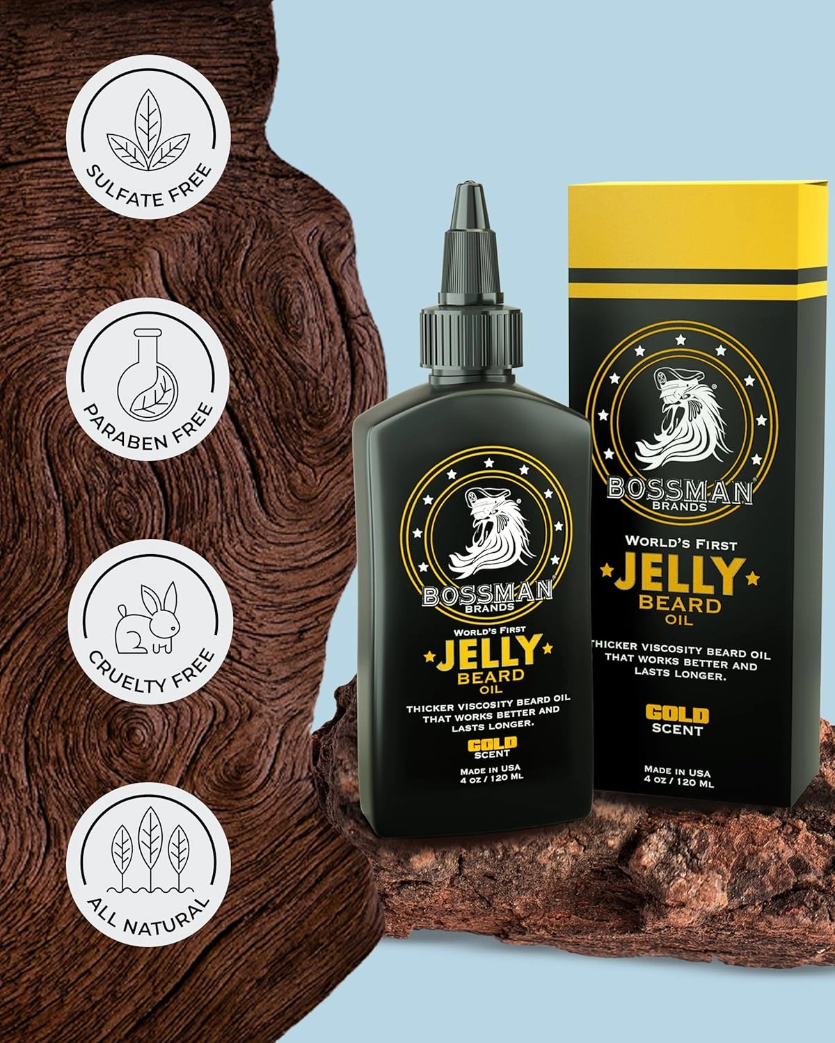 Bossman Jelly Beard Oil for Men (4 oz, Gold Scent) – Softens, Moisturizes & Conditions with Natural Ingredients
