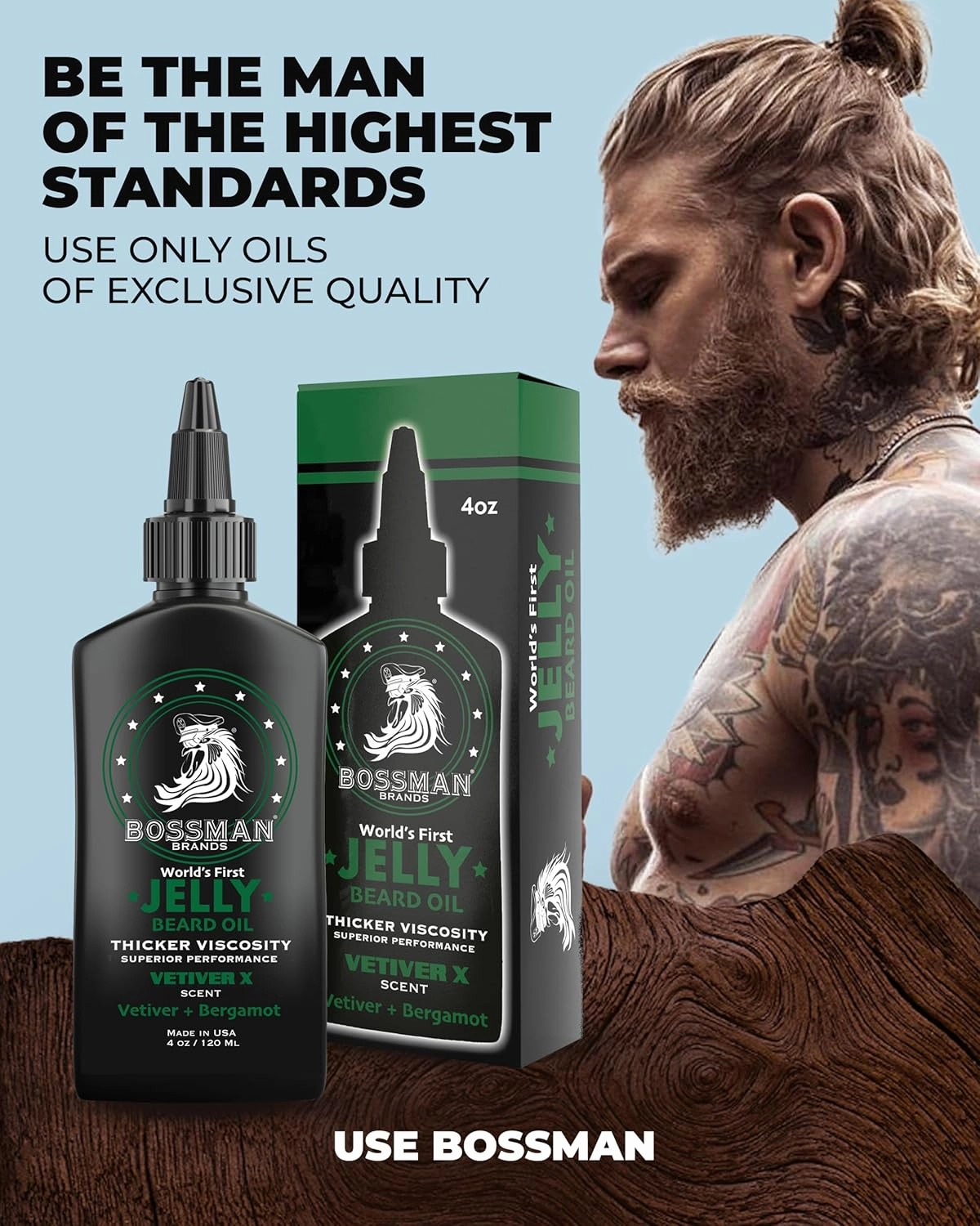 Bossman Jelly Beard Oil for Men (4 oz, Vetiver X Scent) – Softens, Moisturizes & Conditions with Natural Ingredients
