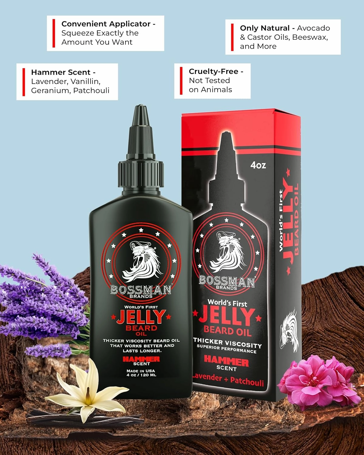 Bossman Jelly Beard Oil for Men - 3 Pack (12 oz in Total, Hammer Scent) – Softens, Moisturizes & Conditions with Natural Ingredients - Father's Day Gifts