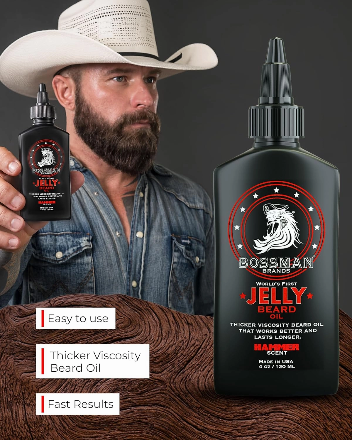 Bossman Jelly Beard Oil for Men - 3 Pack (12 oz in Total, Hammer Scent) – Softens, Moisturizes & Conditions with Natural Ingredients - Father's Day Gifts