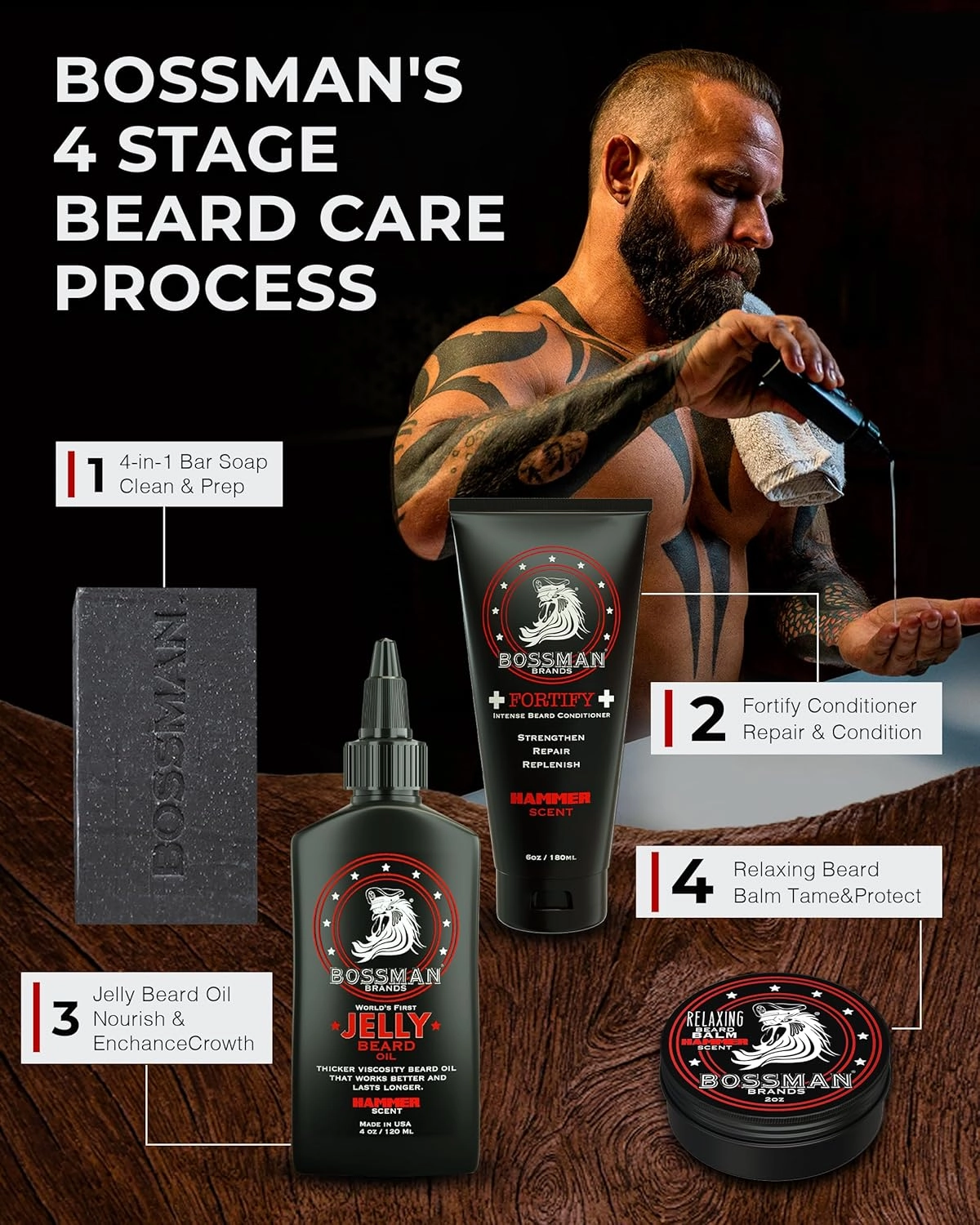 Bossman Jelly Beard Oil for Men - 3 Pack (12 oz in Total, Hammer Scent) – Softens, Moisturizes & Conditions with Natural Ingredients - Father's Day Gifts