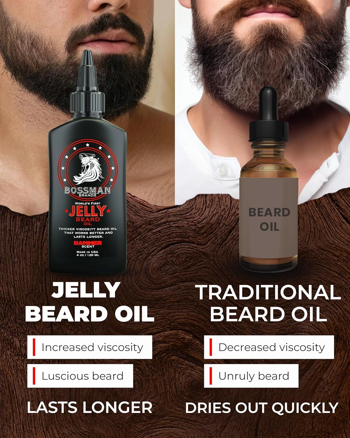 Bossman Jelly Beard Oil for Men - 3 Pack (12 oz in Total, Hammer Scent) – Softens, Moisturizes & Conditions with Natural Ingredients - Father's Day Gifts