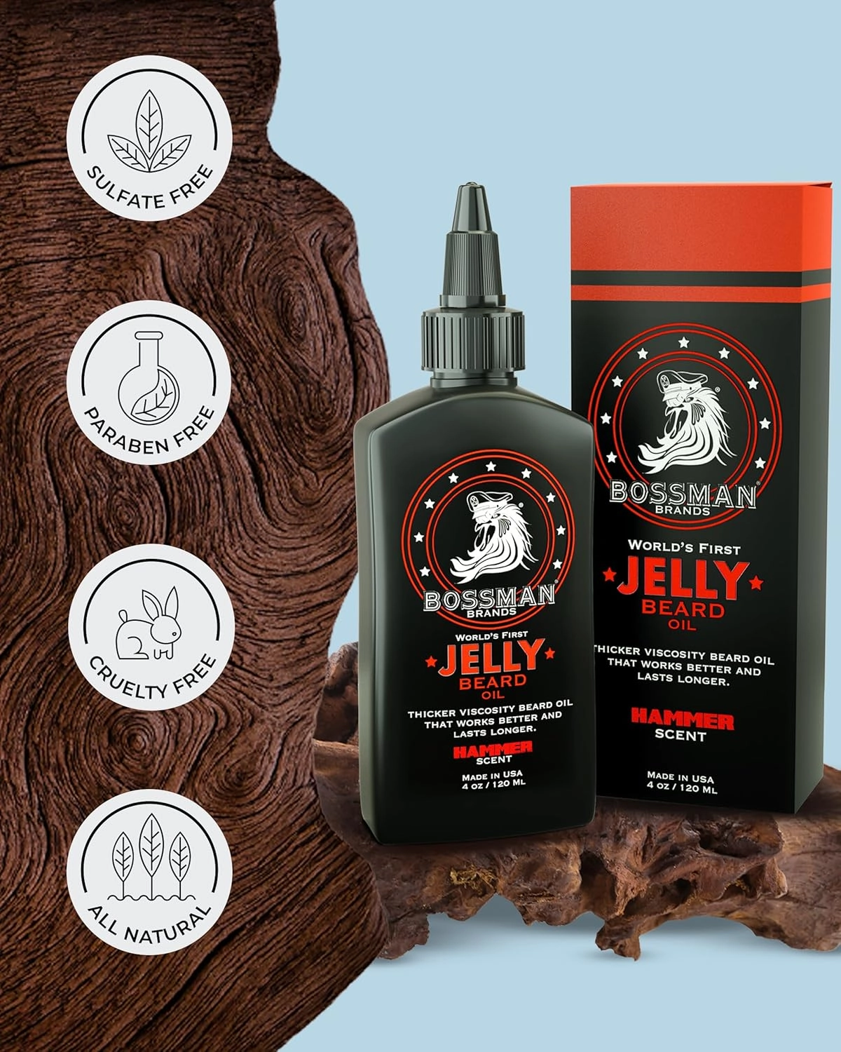 Bossman Jelly Beard Oil for Men - 3 Pack (12 oz in Total, Hammer Scent) – Softens, Moisturizes & Conditions with Natural Ingredients - Father's Day Gifts