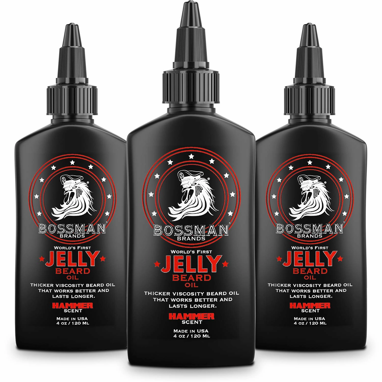 Bossman Jelly Beard Oil for Men - 3 Pack (12 oz in Total, Hammer Scent) – Softens, Moisturizes & Conditions with Natural Ingredients - Father's Day Gifts