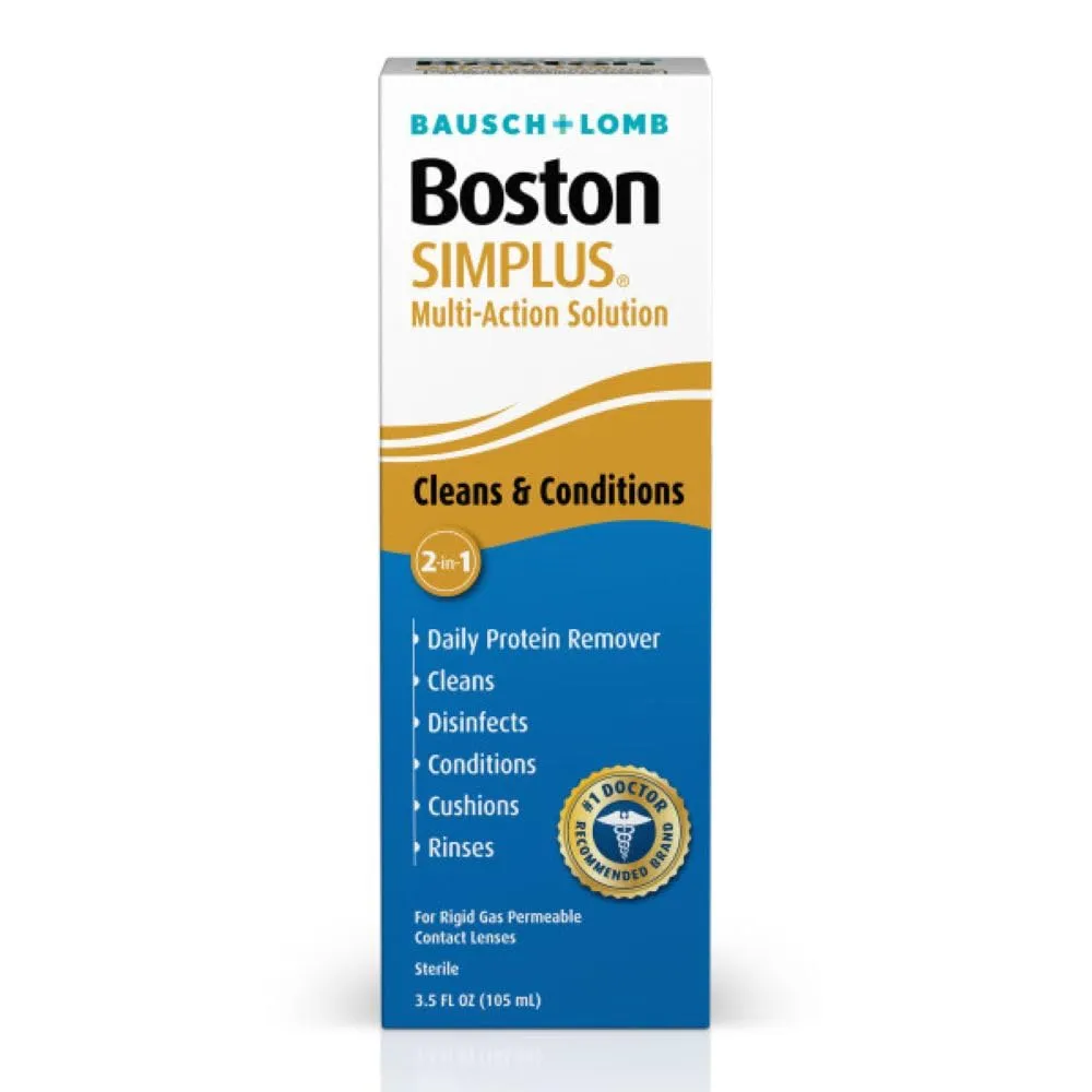 Boston Simplus Multi-Action Solution 3.5 oz – 2-in-1 Cleaner & Conditioner for Rigid Gas Permeable Lenses, Removes Daily Protein, Fast Overnight Soak System