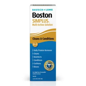 Boston Simplus Multi-Action Solution 3.5 oz – 2-in-1 Cleaner & Conditioner for Rigid Gas Permeable Lenses, Removes Daily Protein, Fast Overnight Soak System