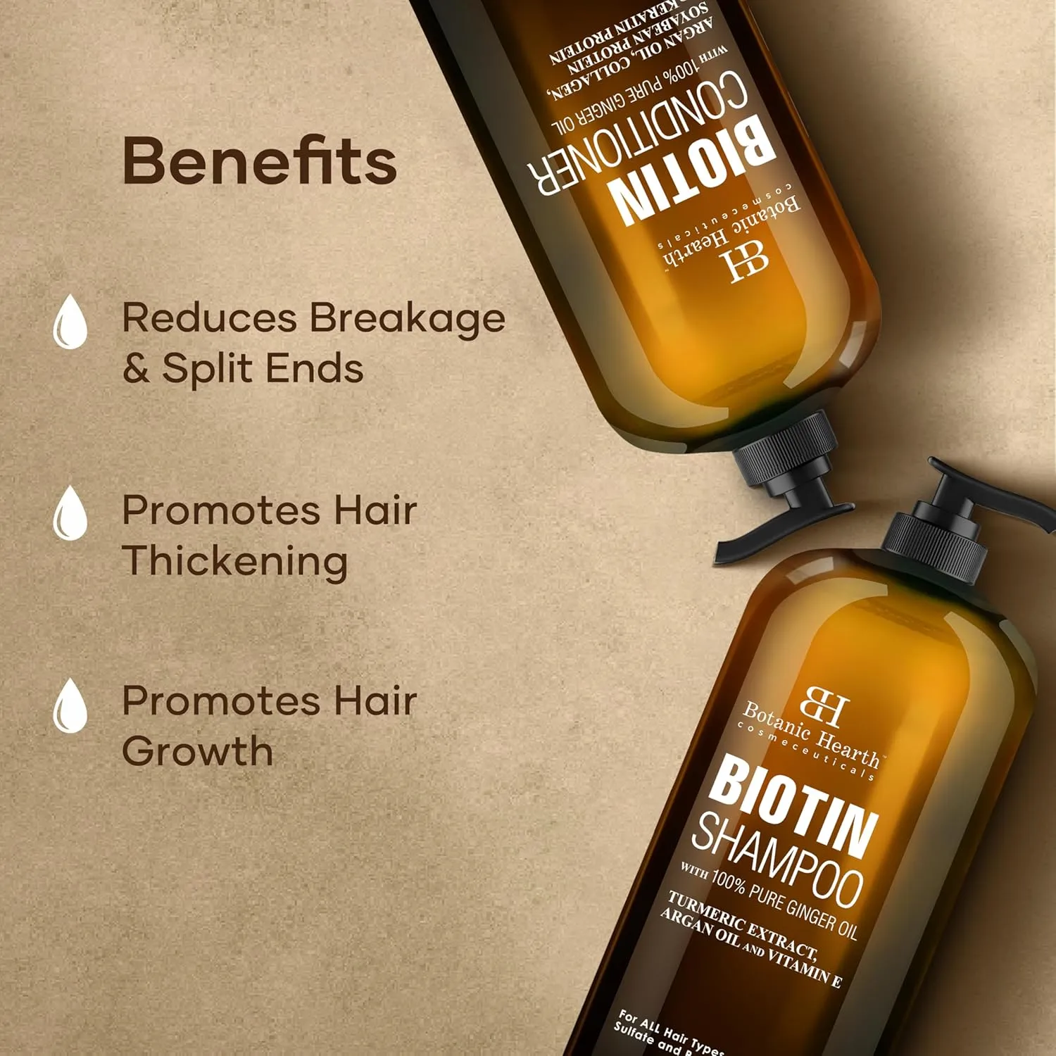 Botanic Hearth Biotin Shampoo and Conditioner Set - with Ginger Oil & Keratin for Hair Loss and Thinning Hair for Men and Women - Sulfate Free, 16 fl oz each
