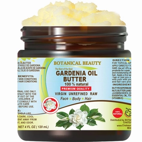 Botanical Beauty GARDENIA OIL BUTTER 100% Natural 4 Fl.oz.- 120 ml. Gardenia Essential Oil in Shea Nut Butter for FACE, SKIN, BODY, HAIR, NAILS. Beauty Skin Moisturizer Oil Butter.