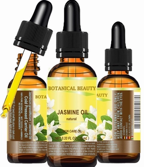 Botanical Beauty JASMINE OIL 100% Natural Cold Pressed Carrier Oil (NOT ESSENTIAL OIL) 0.33 Fl.oz.- 10 ml. for Face, Skin, Body, Hair and Nail Care, Anti - aging Face Beauty Oil