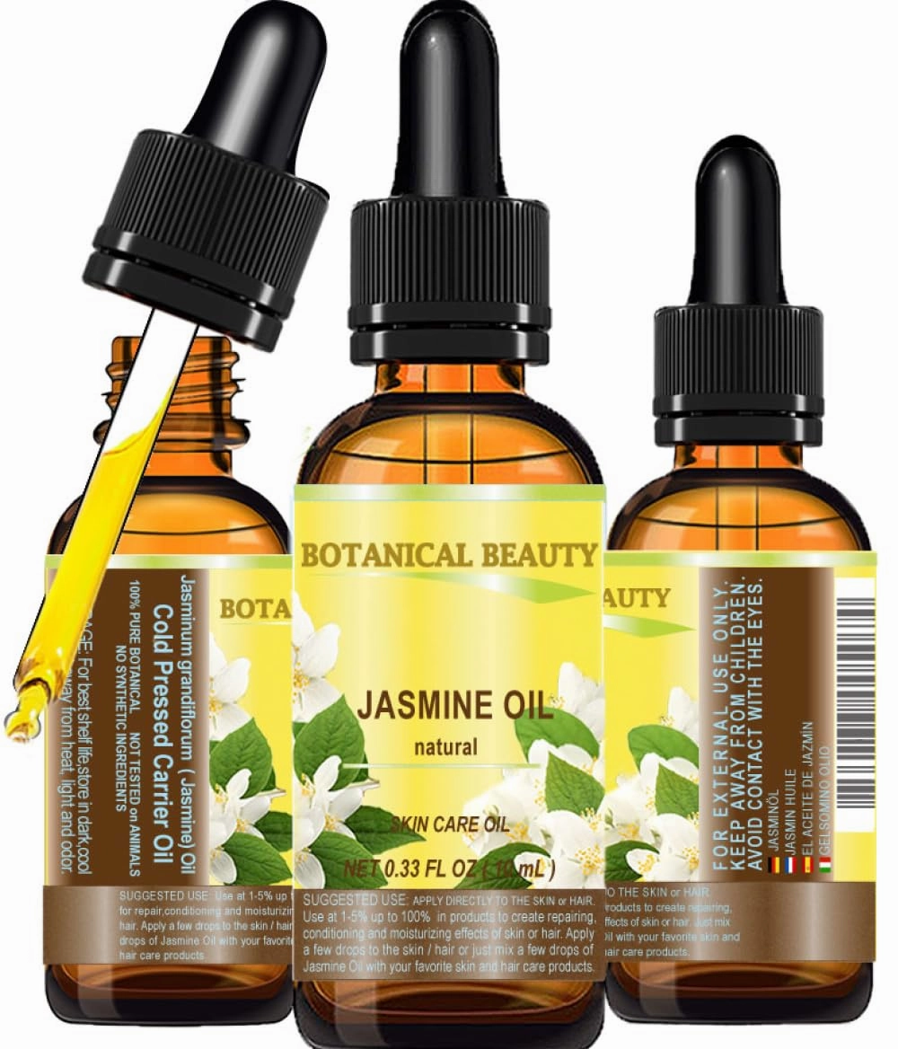 Botanical Beauty JASMINE OIL 100% Natural Cold Pressed Carrier Oil (NOT ESSENTIAL OIL) 0.33 Fl.oz.- 10 ml. for Face, Skin, Body, Hair and Nail Care, Anti - aging Face Beauty Oil
