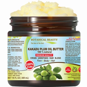 Botanical Beauty KAKADU PLUM OIL BUTTER Pure Natural Virgin Unrefined RAW 16 Fl. Oz.- 480 ml for FACE, SKIN, BODY, DAMAGED HAIR, NAILS