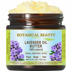 Botanical Beauty LAVENDER OIL BUTTER 100% Natural 4 Fl.oz.- 120 ml. Lavender Essential Oil in Shea Nut Butter for FACE, SKIN, BODY, HAIR, NAILS. Beauty Skin Moisturizer Oil Butter.