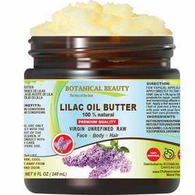 Botanical Beauty LILAC OIL BUTTER 100% Natural 8 Fl.oz.- 240 ml. Lilac Essential Oil in Shea Nut Butter for FACE, SKIN, BODY, HAIR, NAILS. Beauty Skin Moisturizer Oil Butter