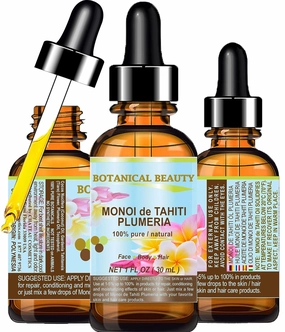 Botanical Beauty MONOI DE TAHITI PLUMERIA OIL Frangipani Pure Natural Virgin Unrefined RAW 1 Fl. Oz.- 30 ml for FACE, SKIN, BODY, HAIR, NAILS