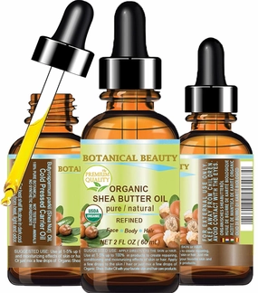 Botanical Beauty Organic SHEA BUTTER OIL 100% Pure Natural Undiluted Refined Cold Pressed Carrier Oil. 2 Fl.oz.- 60 ml. for Face, Skin, Hair, Lip, Nails. African Shea (Karite) Nut Oil