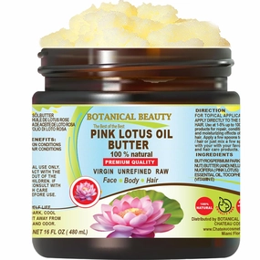 Botanical Beauty PINK LOTUS OIL BUTTER 100% Natural 16 Fl.oz.- 480 ml. Pink Lotus Essential Oil in Shea Nut Butter for FACE, SKIN, BODY, HAIR, NAILS. Beauty Skin Moisturizer Oil Butter
